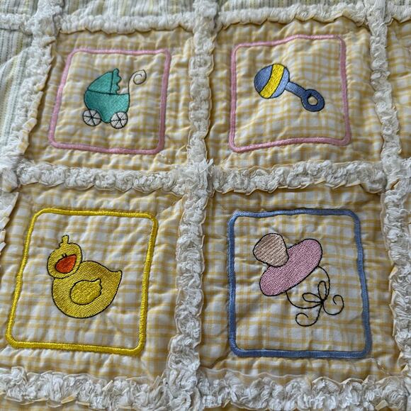 Baby Blanket Vintage Handmade Quilted Crib Throw Cotton‎ Yellow Multicolor Kids - Picture 7 of 7
